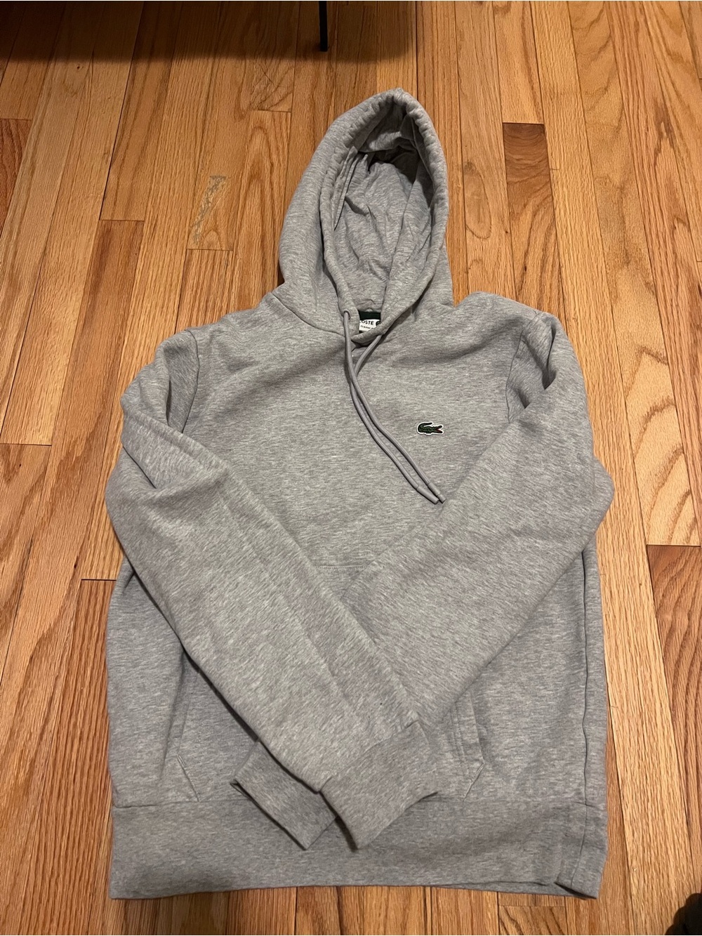 Lacoste Light Gray Pullover Hoodie with Crocodile Logo